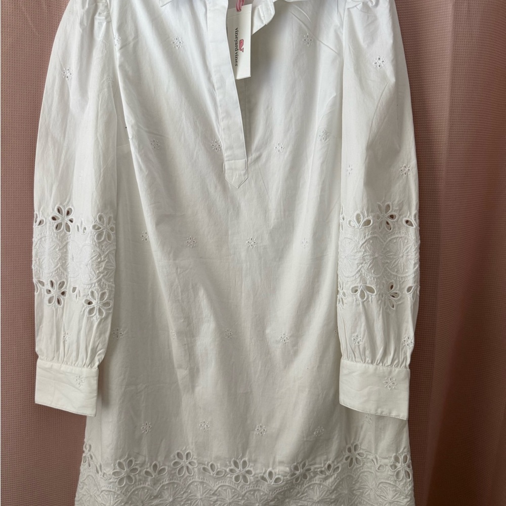 White Embroidered Long Sleeve Dress